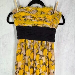 BCBG maxazria dress Elle embellish Chiffon Lace yellow Strapless Maxi Sz 2 silk